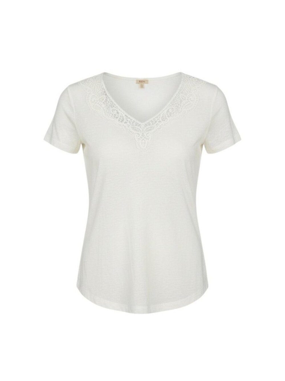 Reba Womens White V-Neck Lace Trim Short-Sleeve Tee M NWT